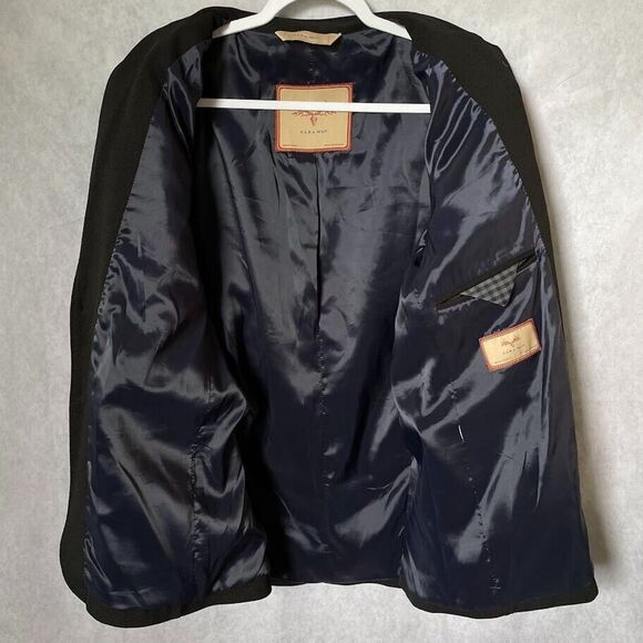 Zara Man Sport Coat Mens Size 42 Black Single Breasted Slim Textured Blazer - Picture 6 of 16